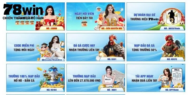 Tổng hợp các phần quà khuyến mãi 78Win hấp dẫn